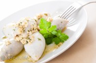 Special stuffed calamari quinoa recipe (front view 1, diagonal close-up)