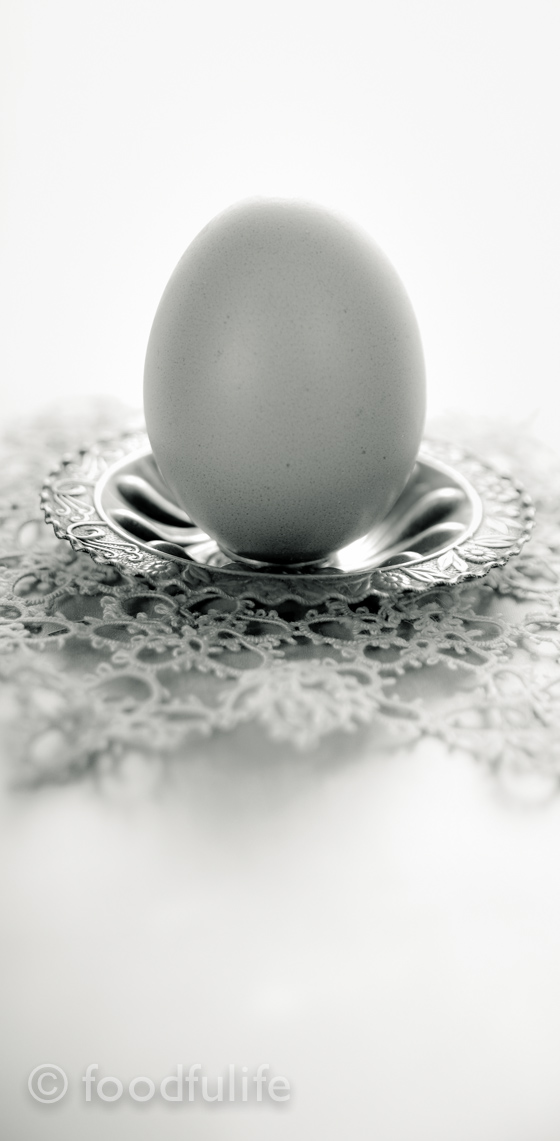 Egg on a small plate (black and white still life)