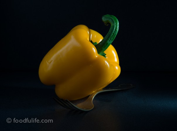 Yellow pepper with fork