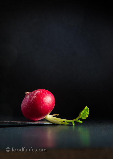 Radish on knife
